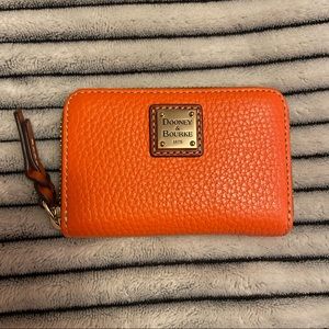 Dooney & Bourke Pebble Grain Large Zip Around Credit Card Case Clementine Orange